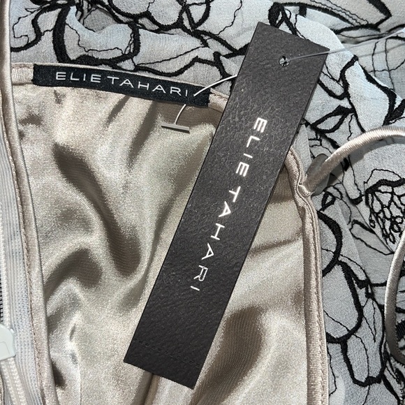 NWT ELIE TAHARI 100% SILK LACE BLACK SILVER SHIFT DRESS 6 - Picture 5 of 5